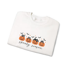 Load image into Gallery viewer, Spooky Season Sweatshirt, Cozy Fall Crewneck, Halloween Sweatshirt, Cat &amp; Pumpkin Sweater, Unisex Halloween Apparel