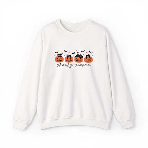 Spooky Season Sweatshirt, Cozy Fall Crewneck, Halloween Sweatshirt, Cat & Pumpkin Sweater, Unisex Halloween Apparel