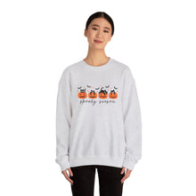 Load image into Gallery viewer, Spooky Season Sweatshirt, Cozy Fall Crewneck, Halloween Sweatshirt, Cat &amp; Pumpkin Sweater, Unisex Halloween Apparel