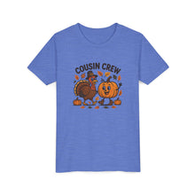 Load image into Gallery viewer, Thanksgiving Cousin Crew Youth Tee, Fall Family Celebrations, Cute Kids Shirt, Harvest Gathering Apparel, Autumn T-Shirt, Holiday Fun