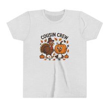 Load image into Gallery viewer, Thanksgiving Cousin Crew Youth Tee, Fall Family Celebrations, Cute Kids Shirt, Harvest Gathering Apparel, Autumn T-Shirt, Holiday Fun