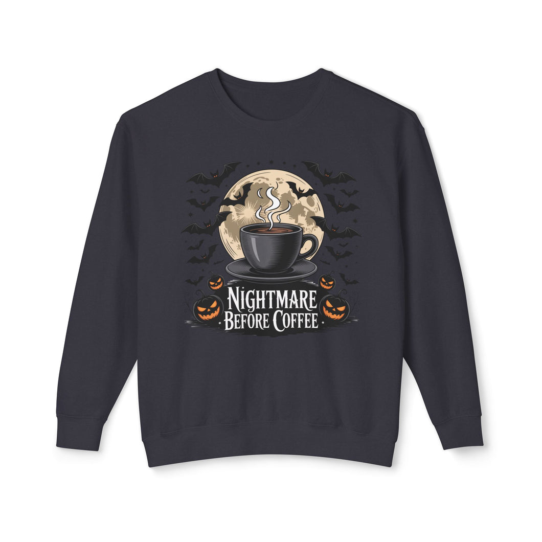 Halloween Coffee Crewneck Sweatshirt, Unisex Sweater for Fall, Cozy Autumn Style, Nightmare Before Coffee Gift, Halloween Apparel