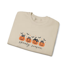 Load image into Gallery viewer, Spooky Season Sweatshirt, Cozy Fall Crewneck, Halloween Sweatshirt, Cat &amp; Pumpkin Sweater, Unisex Halloween Apparel