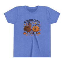 Load image into Gallery viewer, Thanksgiving Cousin Crew Youth Tee, Fall Family Celebrations, Cute Kids Shirt, Harvest Gathering Apparel, Autumn T-Shirt, Holiday Fun