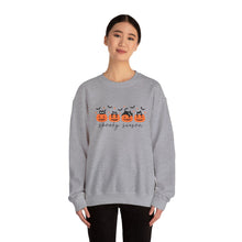 Load image into Gallery viewer, Spooky Season Sweatshirt, Cozy Fall Crewneck, Halloween Sweatshirt, Cat &amp; Pumpkin Sweater, Unisex Halloween Apparel