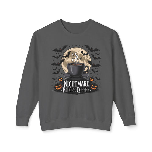 Halloween Coffee Crewneck Sweatshirt, Unisex Sweater for Fall, Cozy Autumn Style, Nightmare Before Coffee Gift, Halloween Apparel