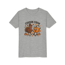 Load image into Gallery viewer, Thanksgiving Cousin Crew Youth Tee, Fall Family Celebrations, Cute Kids Shirt, Harvest Gathering Apparel, Autumn T-Shirt, Holiday Fun