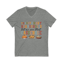 Load image into Gallery viewer, Thanksgiving V-Neck Tee - Turkey Gravy Beans Rolls Casserole Shirt, Fall Apparel, Holiday Gift, Family Gatherings, Casual Wear