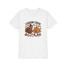 Load image into Gallery viewer, Thanksgiving Cousin Crew Youth Tee, Fall Family Celebrations, Cute Kids Shirt, Harvest Gathering Apparel, Autumn T-Shirt, Holiday Fun