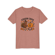 Load image into Gallery viewer, Thanksgiving Cousin Crew Youth Tee, Fall Family Celebrations, Cute Kids Shirt, Harvest Gathering Apparel, Autumn T-Shirt, Holiday Fun