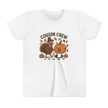 Load image into Gallery viewer, Thanksgiving Cousin Crew Youth Tee, Fall Family Celebrations, Cute Kids Shirt, Harvest Gathering Apparel, Autumn T-Shirt, Holiday Fun