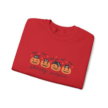 Load image into Gallery viewer, Spooky Season Sweatshirt, Cozy Fall Crewneck, Halloween Sweatshirt, Cat &amp; Pumpkin Sweater, Unisex Halloween Apparel