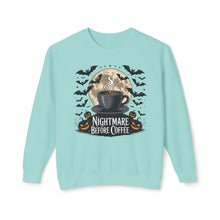 Load image into Gallery viewer, Halloween Coffee Crewneck Sweatshirt, Unisex Sweater for Fall, Cozy Autumn Style, Nightmare Before Coffee Gift, Halloween Apparel