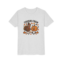 Load image into Gallery viewer, Thanksgiving Cousin Crew Youth Tee, Fall Family Celebrations, Cute Kids Shirt, Harvest Gathering Apparel, Autumn T-Shirt, Holiday Fun