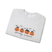 Load image into Gallery viewer, Spooky Season Sweatshirt, Cozy Fall Crewneck, Halloween Sweatshirt, Cat &amp; Pumpkin Sweater, Unisex Halloween Apparel
