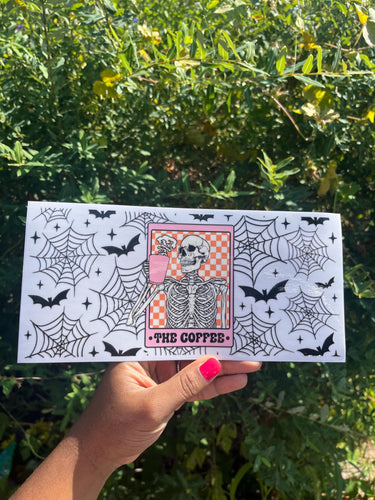 Coffee Skeleton 16oz Glass Cup Wrap: UV DTF Ready-to-Apply