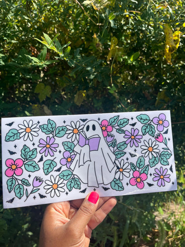Ghost Books UV DTF Wrap: Floral 16oz Glass Can Transfer