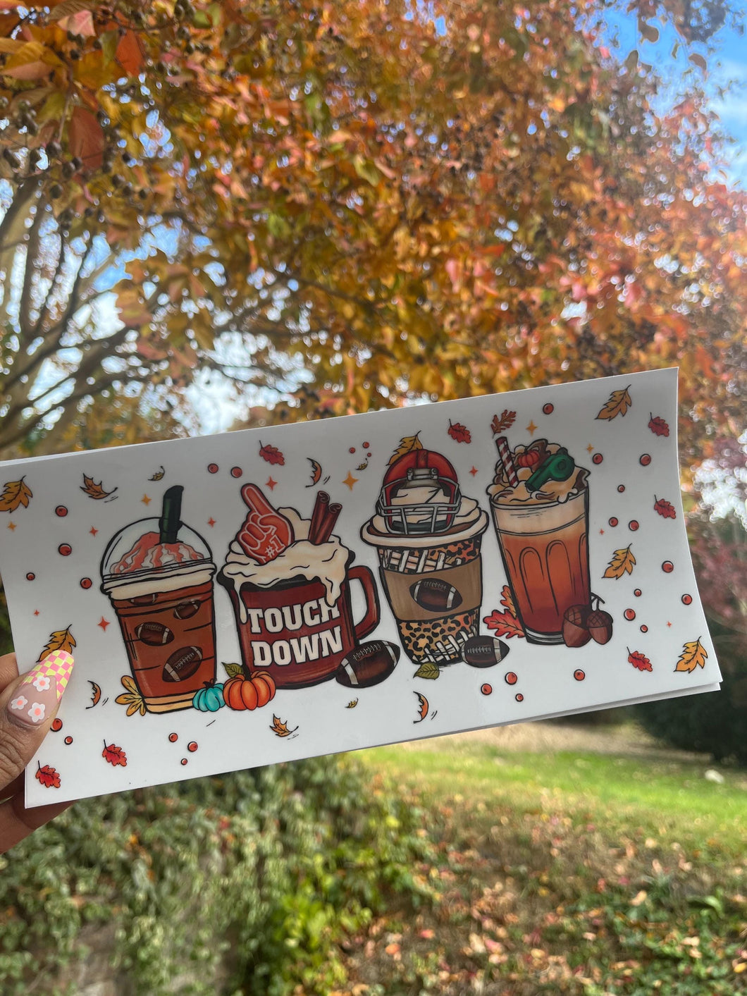 Fall Football Coffee UV DTF Cup Wrap: 16oz Libbey Glass Transfer