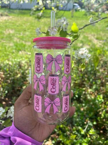 Diet Coke Glass Can Cup: Coquette Bows, Iced Coffee, 16oz Libbey Glass