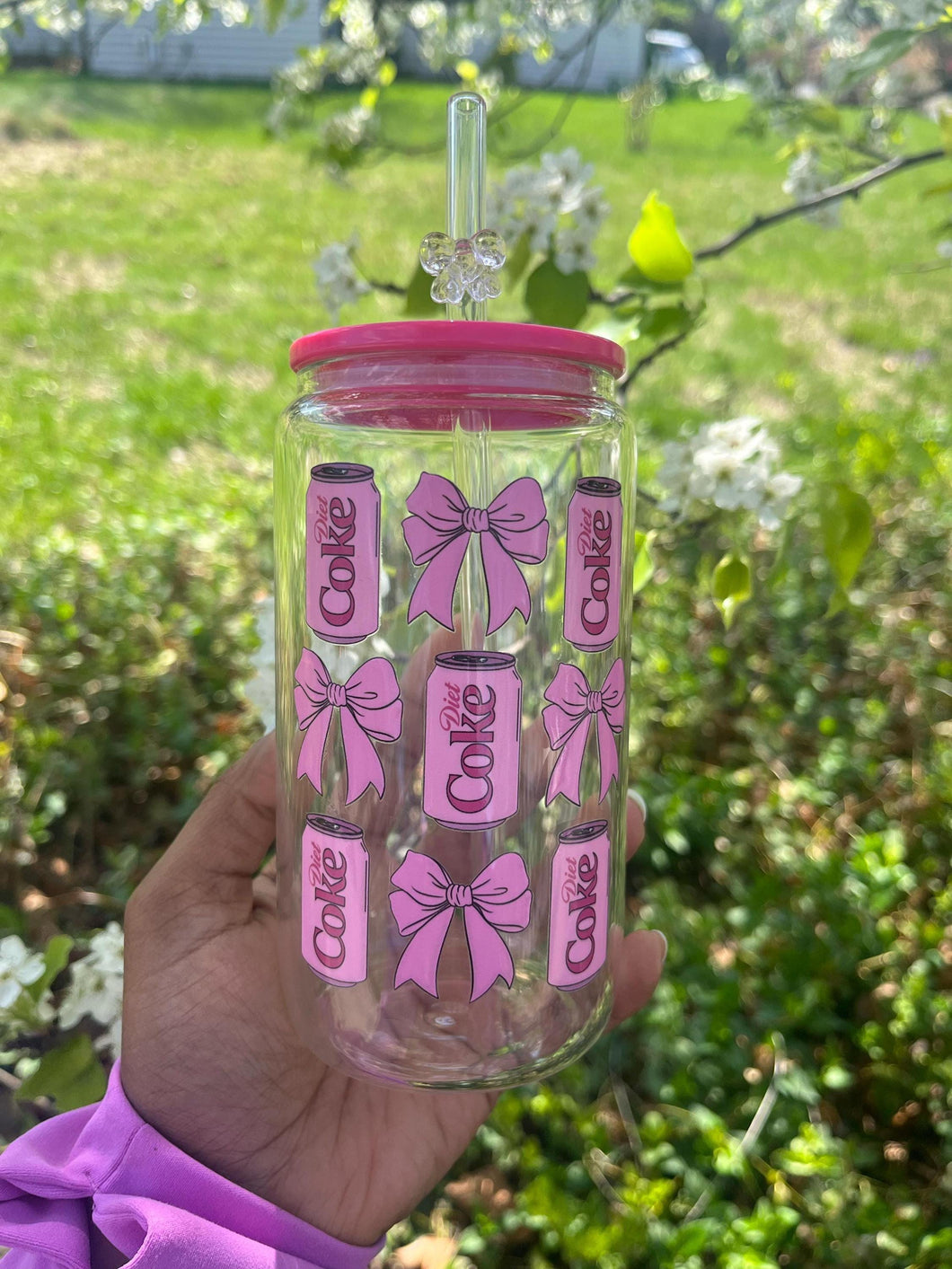 Diet Coke Glass Can Cup: Coquette Bows, Iced Coffee, 16oz Libbey Glass