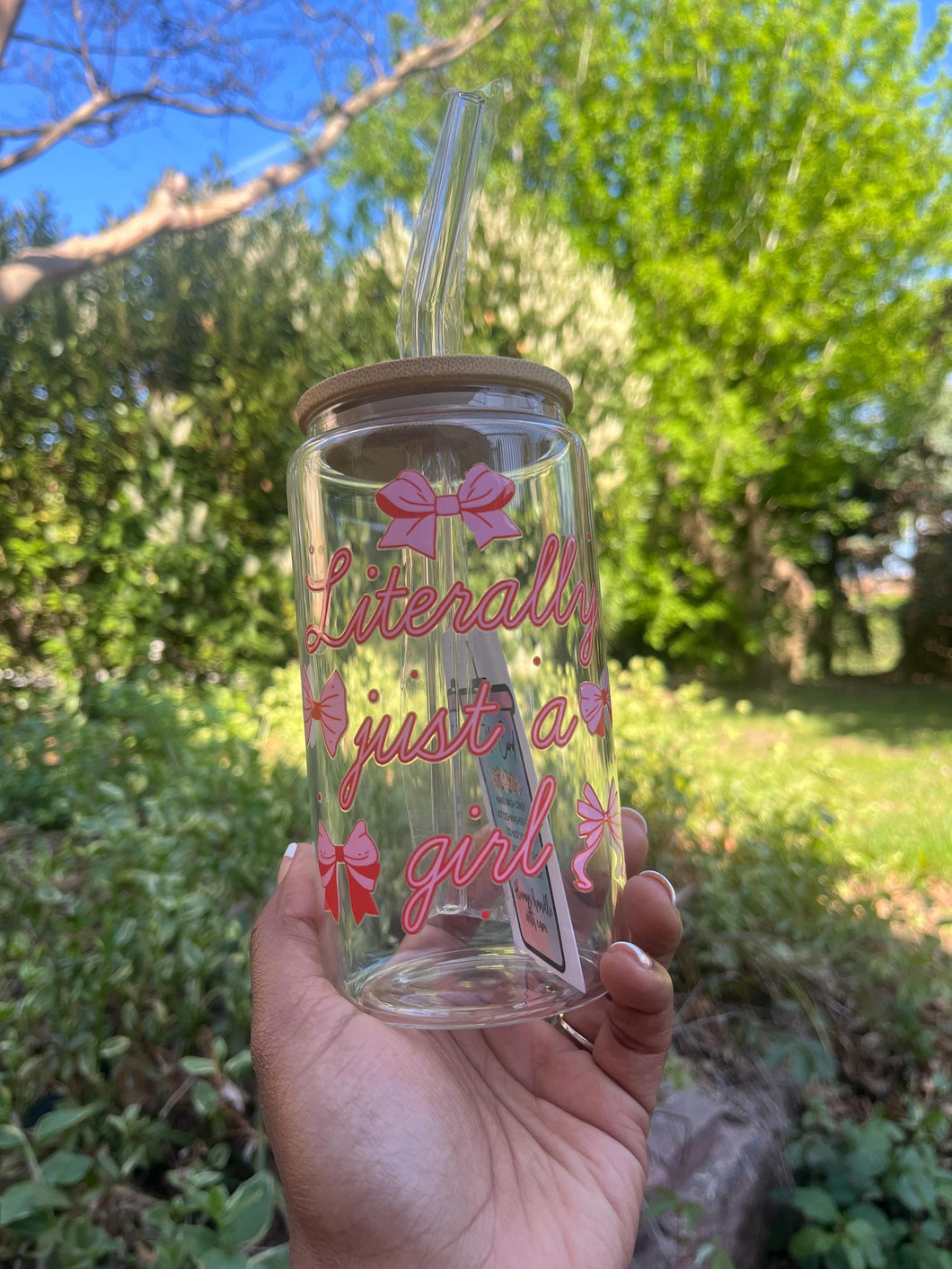 Literally Just a Girl Libbey Glass Cup | 16oz Beer Can Glass | Cute Aesthetic Glass | Iced Coffee Cup | Girly Glass Cup | Gift for Her