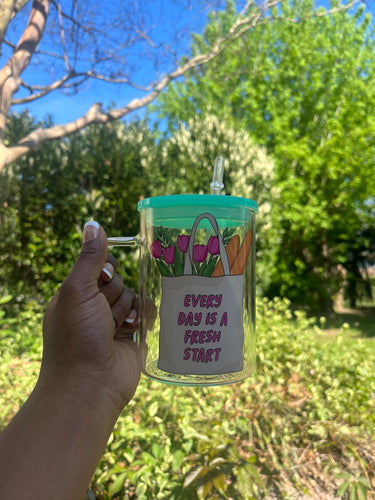 Floral Affirmation Glass Tumbler: 16oz Can-Shaped Cup with Bamboo Lid