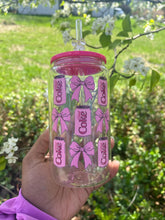 Load image into Gallery viewer, Diet Coke Glass Can Cup: Coquette Bows, Iced Coffee, 16oz Libbey Glass