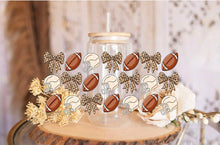 Load image into Gallery viewer, Football Bow UV DTF Wrap: Coquette Era 16oz Libbey Cup