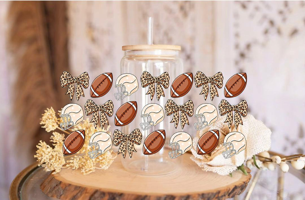 Football Bow UV DTF Wrap: Coquette Era 16oz Libbey Cup
