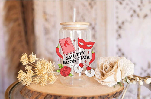 Smut Book Glass Can Wrap: 16oz Libbey Cup UVT DTF Application