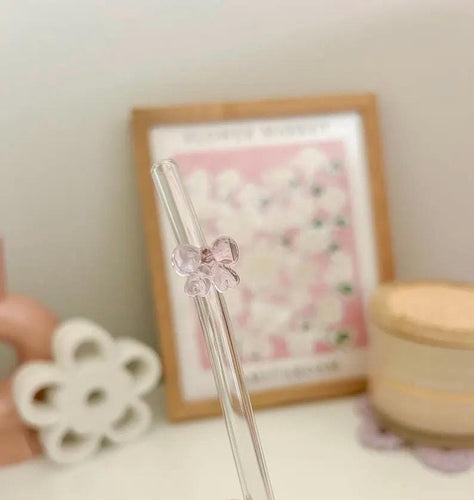 Bow glass Straw| Cute Glass Straws| Glass Straw |gift for her| Cup Accessories | Pink Glass Straw