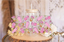 Load image into Gallery viewer, Girly Coffee Glass Can UV DTF Wrap: Coquette Books Design