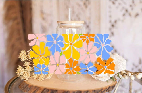 Floral Fusion UV DTF WRAP | colorful flower vinyl for crafts, cups and Diy projects