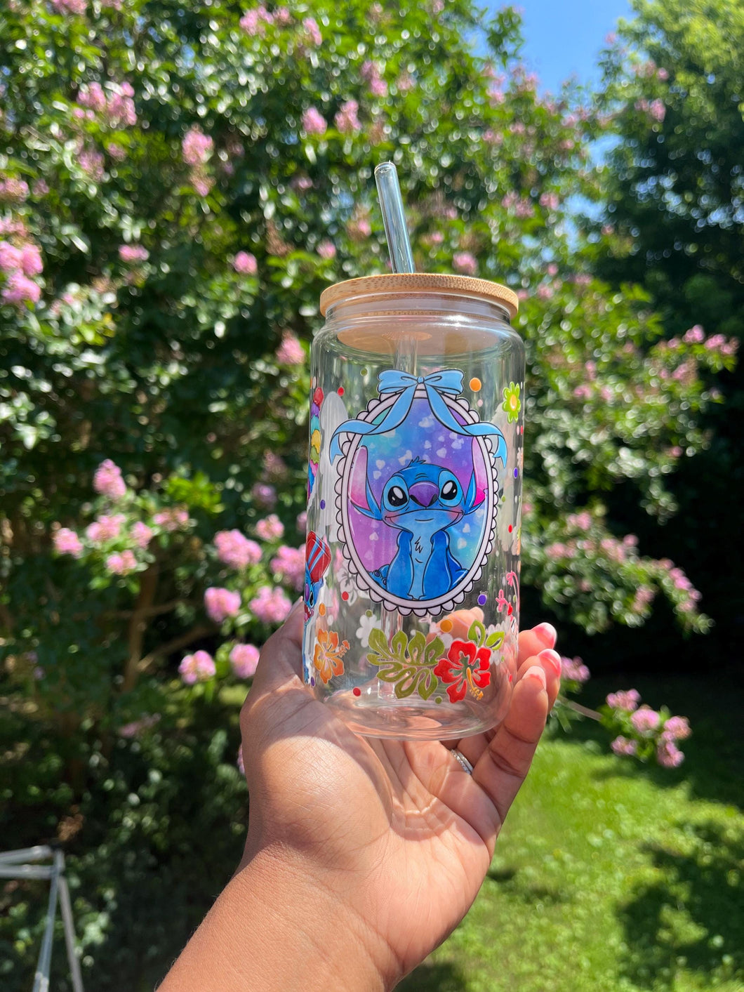 Ohana Means Family Glass Can Cup – 16oz Stitch & Lilo Cup with Bamboo Lid  Glass Straw | Cute Iced Coffee Tumbler, Kawaii Summer Gift
