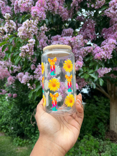 Alani Nu Inspired Libbey Glass Cup: Iced Coffee with Bamboo Lid & Straw