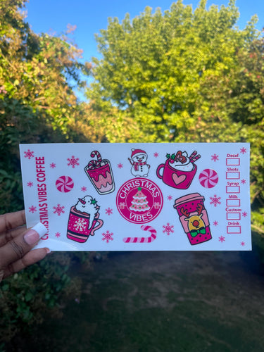 Pink Christmas Girl UV DTF Tumbler Wrap - Pastel Holiday Cup Transfer