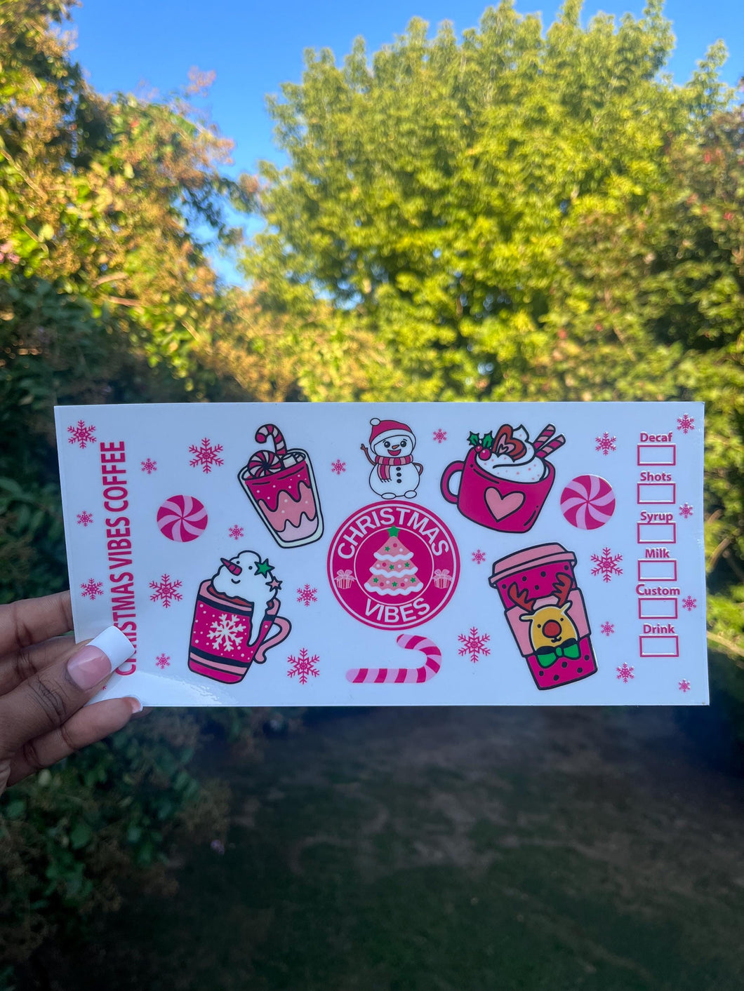 Pink Christmas Girl UV DTF Tumbler Wrap - Pastel Holiday Cup Transfer