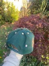 Load image into Gallery viewer, Handmade Rhinestone Bird Baseball Cap: Green &amp; Brown Sparkle