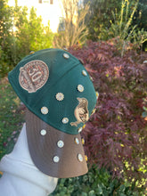 Load image into Gallery viewer, Handmade Rhinestone Bird Baseball Cap: Green &amp; Brown Sparkle