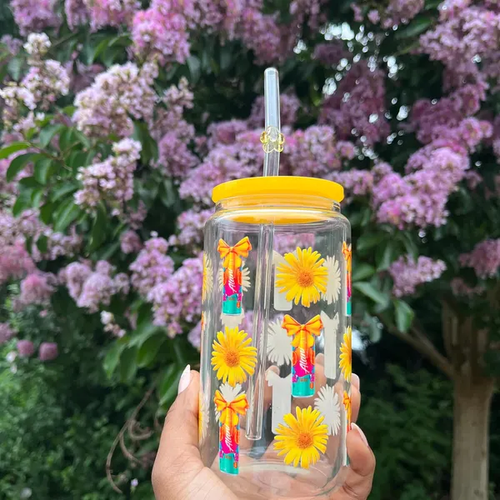 Alani Nu Inspired Libbey Glass Cup: Iced Coffee with Bamboo Lid & Straw