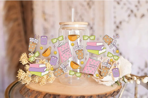 Bookish Libbey Cup Wrap: UV DTF Transfer, Waterproof