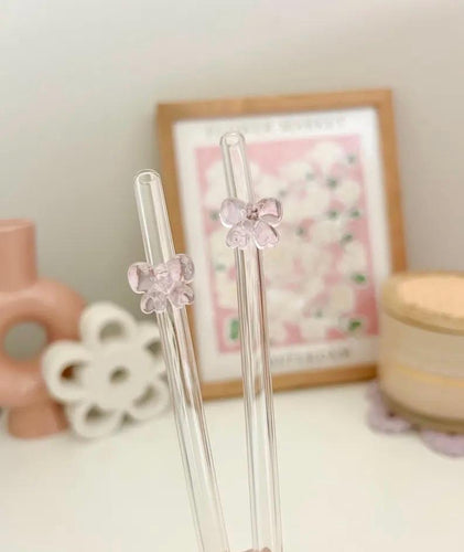 Bow glass Straw| Cute Glass Straws| Glass Straw |gift for her| Cup Accessories | Pink Glass Straw